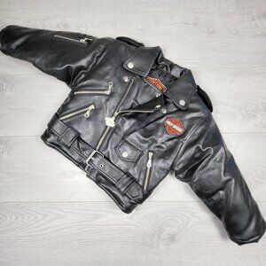 Harley Davidson black faux leather biker jacket. Size 4T
